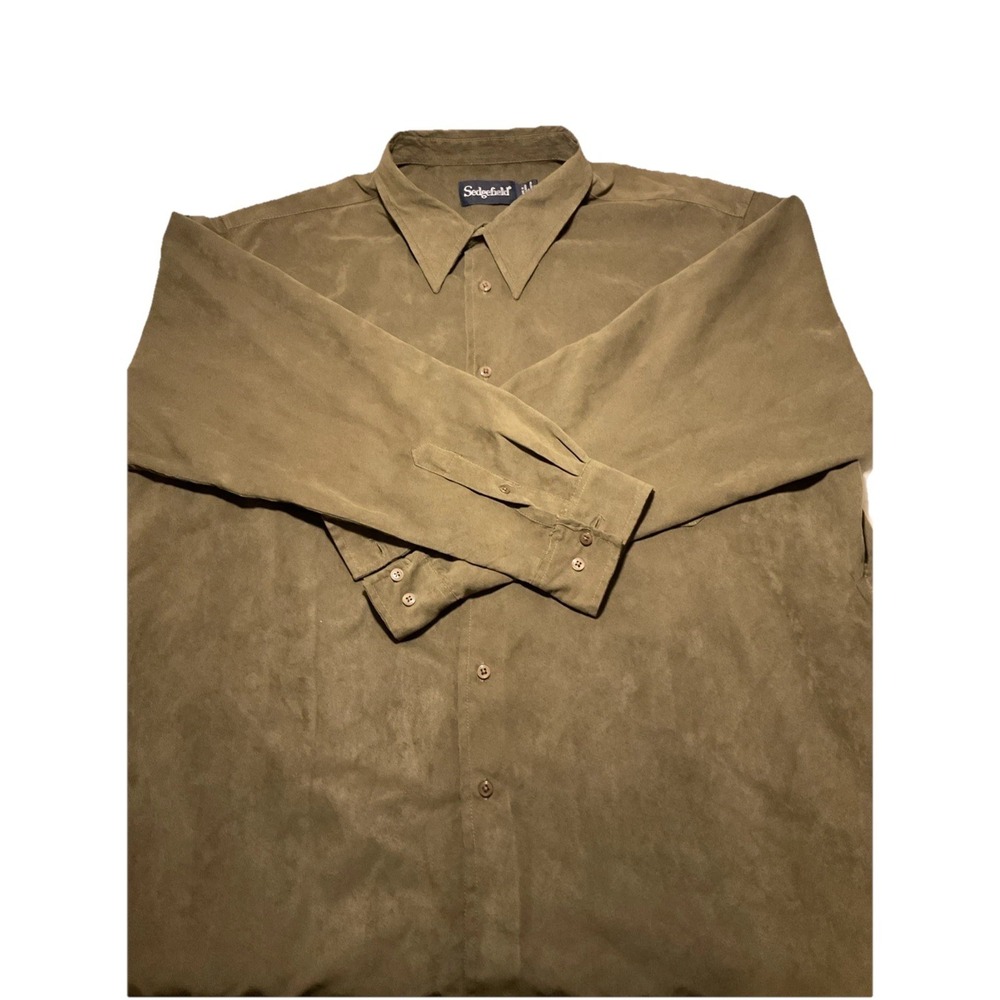 Sedgefield Shirt‎ Adult XXL Brownish Casual Suede Polyester Vintage Mens E9